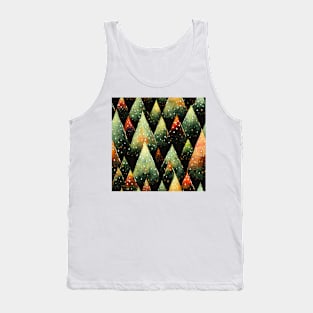 Retro Christmas Tree with Lights Watercolor Seamless Design Tank Top